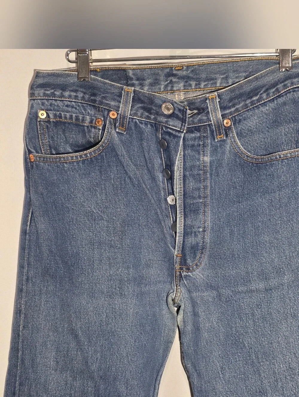 Vintage 90s Levis 501 Jeans Button Fly Size 32X38 Made In USA Denim